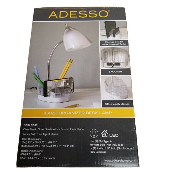 Adesso iLamp Organizer Desk Lamp White LED Gooseneck Phone Holder Office Storage - Picture 4 of 8